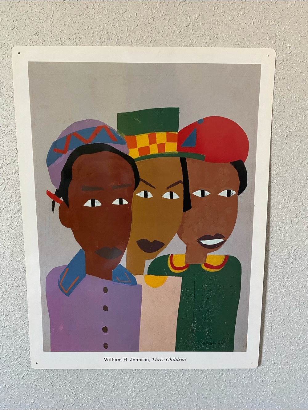 Three Children Art Poster — Colorful Green, Red & Purple Print